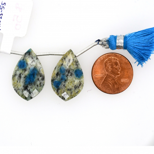 K-2 Jasper Drop Leaf Shape 24x15mm Drilled Bead Matching Pair