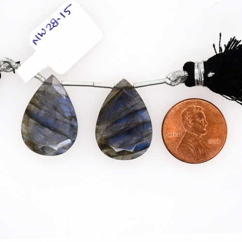 Labradorite Drop Almond Shape 24x16mm Drilled Bead Matching Pair