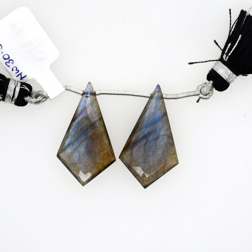 Labradorite Drop Shield Shape 29x16mm Drilled Bead Matching Pair