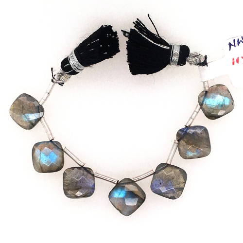 Labradorite Drops Cushion Shape 10mm Drilled Beads 7 Pieces