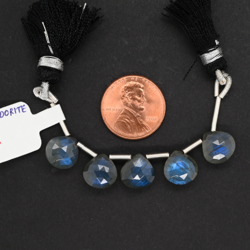 Labradorite Drops Heart Shape 10x10mm Drilled Beads 5 Pieces