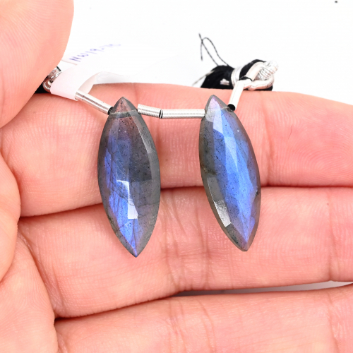 Labradorite Drops Marquise Shape 26x10mm Drilled Bead Matching Pair