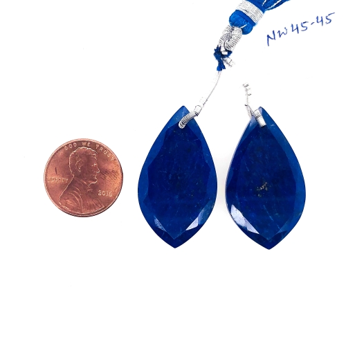 Lapis Drop Leaf Shape Drops 34x19mm Drilled Beads Matching Pair