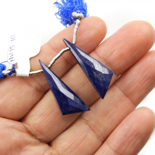 Lapis Drops Trillion Shape 29x10mm Drilled Beads Matching Pair