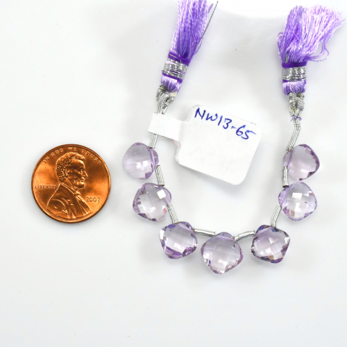 Lavender Amethyst Drops Cushion Shape 8mm to 9mm Drilled Beads 7 Pieces Line