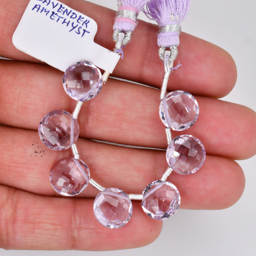 Lavender Amethyst Drops Round 10mm Drilled Beads 7 Pieces Line