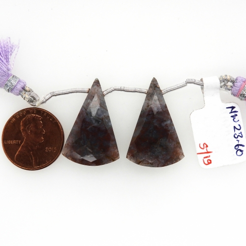 Lavender Moss Agate Drops Conical Shape 26x17mm Drilled Beads Matching Pair