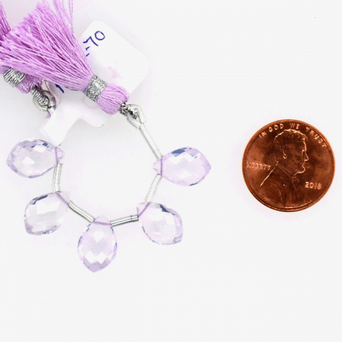 Lavender Quartz Drops Leaf Shape 12x8mm Drilled Beads 5 Pieces Line