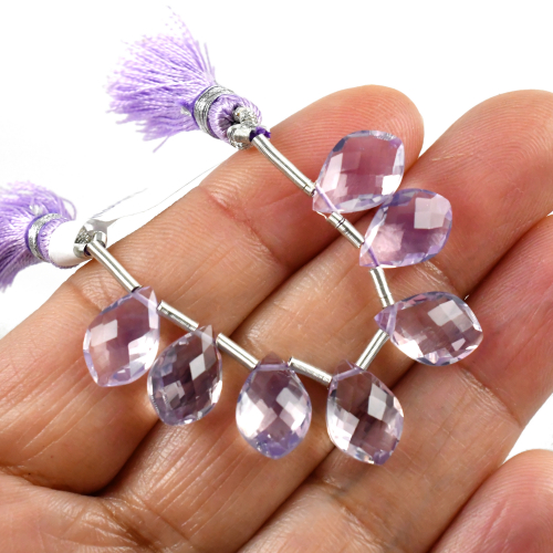 Lavender Quartz Drops Leaf Shape 12x8mm Drilled Beads 7 Pieces Line