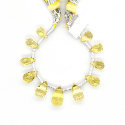 Lemon Quartz Drops Briolette Shape 6x3mm to 9x6mm Drilled Beads 11 Piece Line