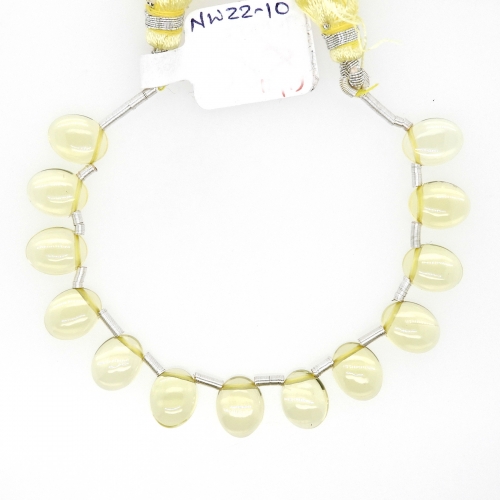 Lemon Quartz Drops Cab 9x7mm Drilled Beads 13 Pieces Line