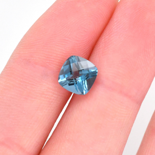 London Blue Topaz Cushion Checkerboard Top 7mm Single Piece Approximately 1.65 Carat