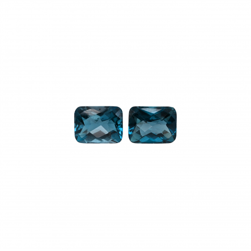 London Blue Topaz Emerald Cushion 9x7mm Matching Pair Approximately 5.26 Carat