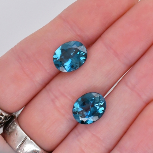 London Blue Topaz Oval 11x9mm Matching Pair Approximately 7.30 Carat