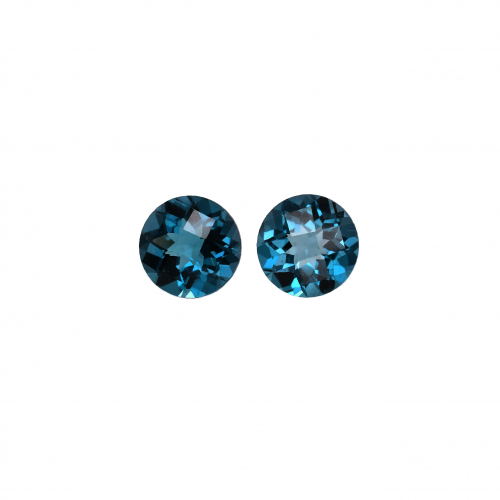 London Blue Topaz Round 7mm Matching Pair Approximately 2.70 Carat