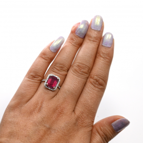 Madagascar Ruby Emerald Cut  3.98 Carat Ring in 14K White Gold with Accent Diamonds