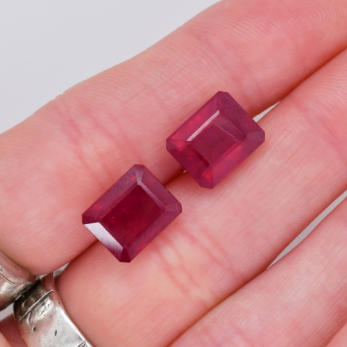 Madagascar Ruby Emerald Cut 10x8mm Matching Pair Approximately 10 Carat