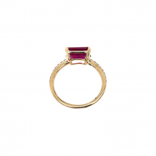Madagascar Ruby Emerald Cut 2.80 Carat Ring with Accent Diamonds in 14K Yellow Gold