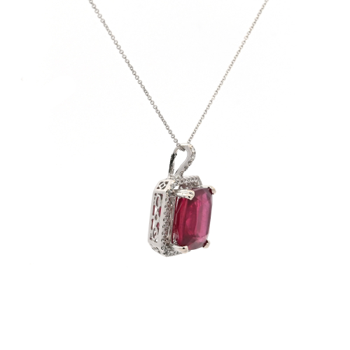 Madagascar Ruby Emerald Cut 5.68carat Pendant With Accent Diamond  In 14k  White Gold