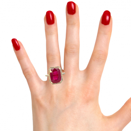 Madagascar Ruby Emerald Cut 8.89 Carat Ring With Diamond Accent in 14K Yellow Gold (447655)