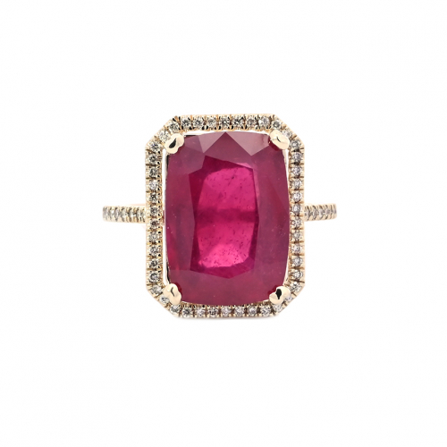 Madagascar Ruby Emerald Cut 8.89 Carat Ring With Diamond Accent in 14K Yellow Gold (447655)