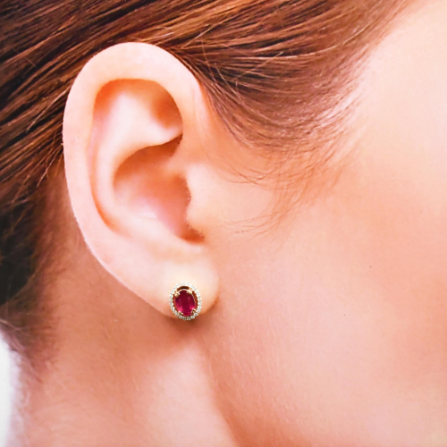 Madagascar Ruby Oval 2.02 Carat With Diamond Accent Earring in 14K Rose Gold