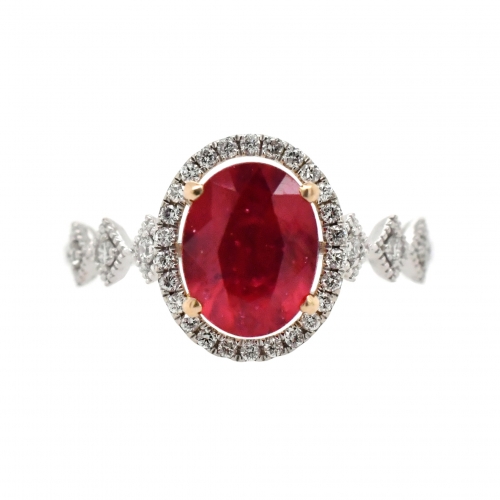 Madagascar Ruby Oval 2.39 Carat Ring With Diamond Accent In 14k Dual Tone (yellow / White) Gold