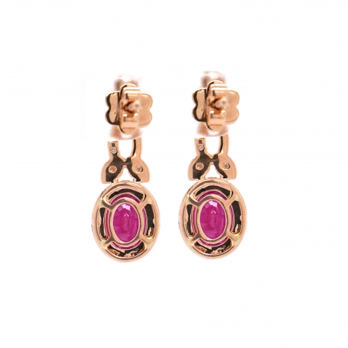 Madagascar Ruby Oval 3.10 Carat With Diamond Accent Earring In 14k Rose Gold