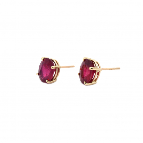 Madagascar Ruby Oval 7.53 Carat Stud Earring in 14K Yellow Gold