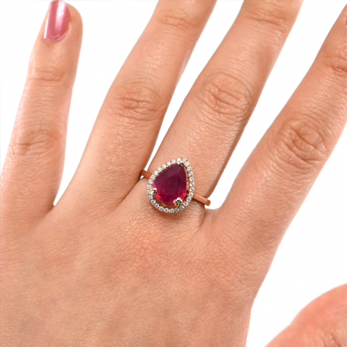 Madagascar Ruby Pear 3.16 Carat Ring In 14k Rose Gold With Accent Diamonds (rg1480)