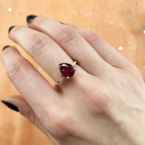 Madagascar Ruby Pear Shape 2.08 Carat Ring With Accent Diamonds In 14k Rose Gold