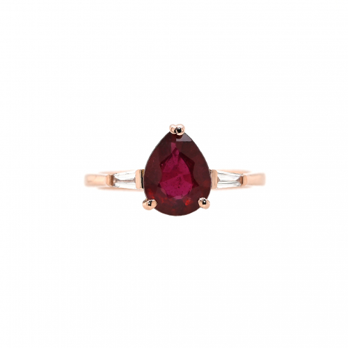 Madagascar Ruby Pear Shape 2.08 Carat Ring With Accent Diamonds In 14k Rose Gold
