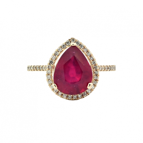 Madagascar Ruby Pear Shape 3.20 Carat Ring With Diamond Accent In 14k Yellow Gold (447663)