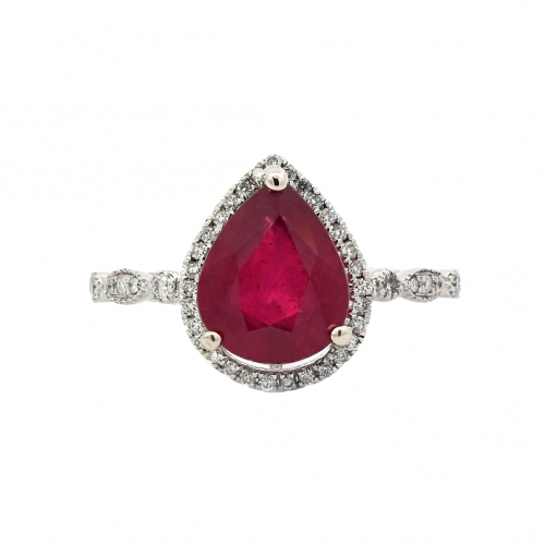 Madagascar Ruby Pear Shape 3.22 Carat Ring With Diamond Accent in 14K White Gold (RG0414)