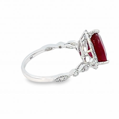 Madagascar Ruby Pear Shape 3.22 Carat Ring With Diamond Accent in 14K White Gold (RG0414)