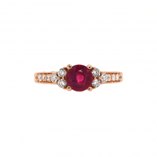 Madagascar Ruby Round 1.26 Carat Ring With Accent Diamonds In 14k Rose Gold