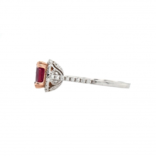 Madagascar Ruby Round 2.13 Carat Ring With Diamond Accent in 14K Dual Tone (White & Rose) Gold