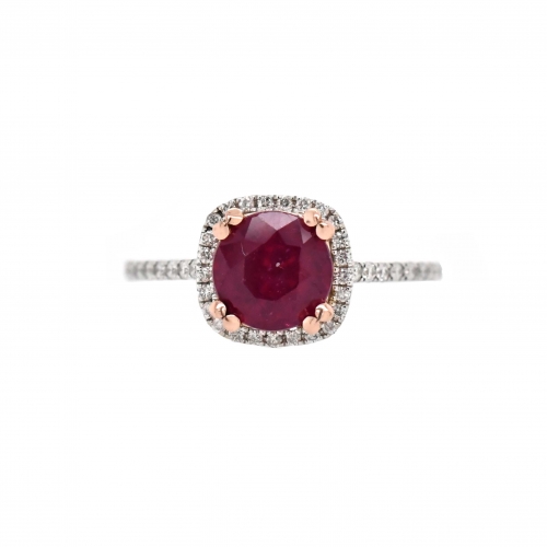 Madagascar Ruby Round 2.13 Carat Ring With Diamond Accent In 14k Dual Tone (white & Rose) Gold