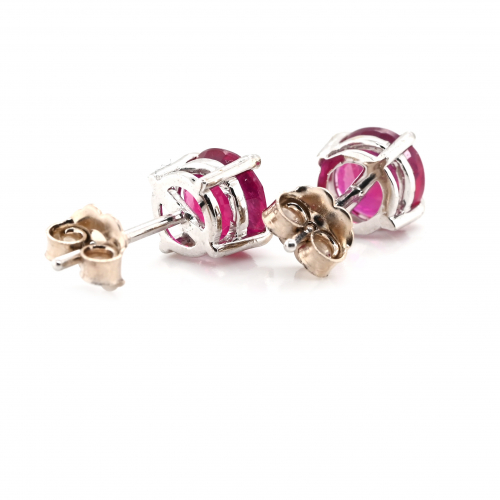 Madagascar Ruby Round 3.39 Carat Stud Earrings In White Gold