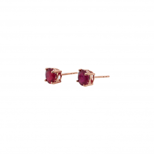 Madagascar Ruby Round Shape 4.10 Carat Stud Earring In 14k Rose Gold
