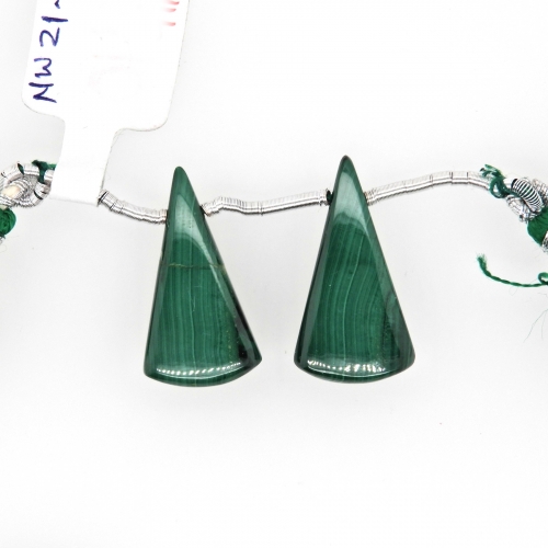 Malachite Drops Conical Shape 22x12mm Drilled Beads Matching Pair