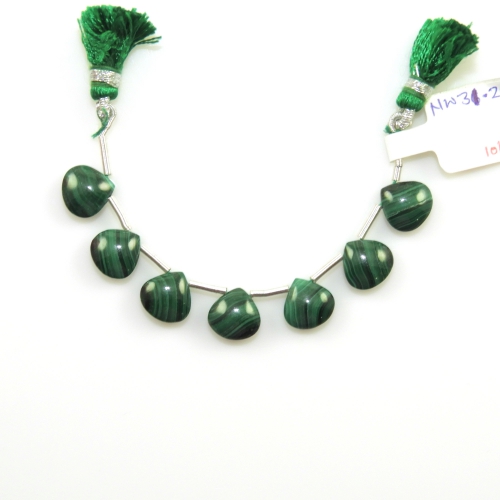 Malachite Drops Heart Shape 10x10mm Drilled Beads 7 Pieces