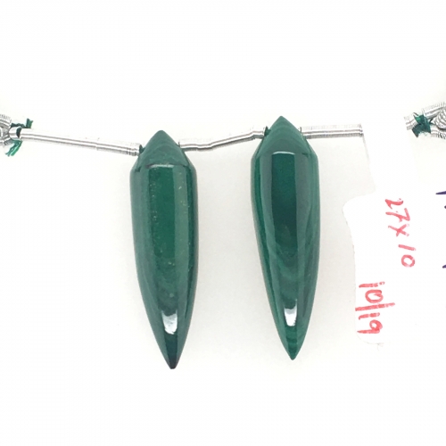 Malachite Drops Okra Shape 27x10mm Drilled Beads Matching Pair