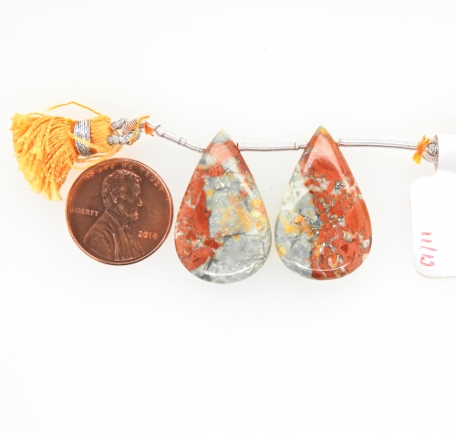 Malinga Jasper Drops Almond Shape 27x17mm Drilled Beads Matching Pair