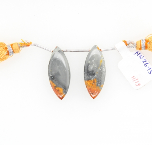 Malinga Jasper Drops Almond Shape 28x12mm Drilled Beads Matching Pair