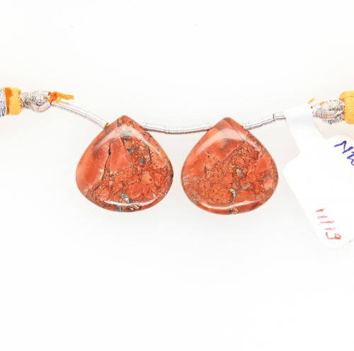 Malinga Jasper Drops Heart Shape 18mm Drilled Beads Matching Pair