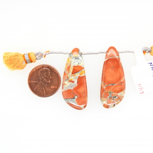 Malinga Jasper Drops Wing Shape 35x15mm Drilled Beads Matching Pair