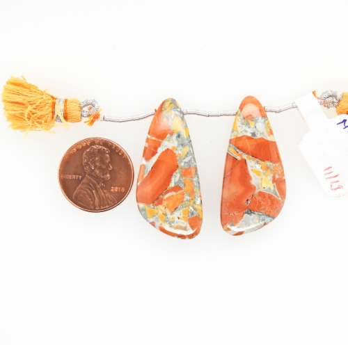 Malinga Jasper Drops Wing Shape 35x17mm Drilled Beads Matching Pair