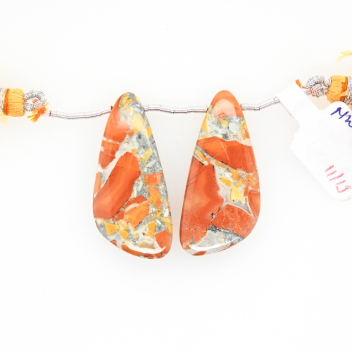 Malinga Jasper Drops Wing Shape 35x17mm Drilled Beads Matching Pair