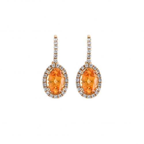 Mandarin Garnet Oval 1.15 Carat Dangle Earrings with Accent Diamonds in 14k Yellow Gold